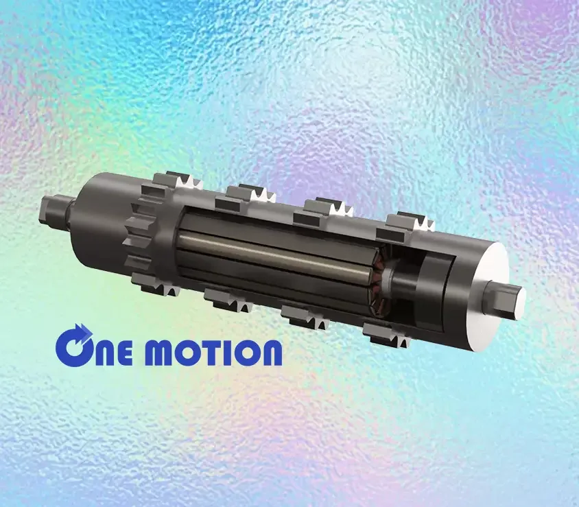 A ribbed stainless MagDrive with the One Motion logo on an iridescent background
